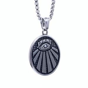 Colgante Masónico de Acero Inoxidable para Hombre Mason Virtus Junxit Mors Non Separabit con Cadena de 24 Pulgadas y Amuleto de Acero Inoxidable AG Eye Providence - Product Image 3