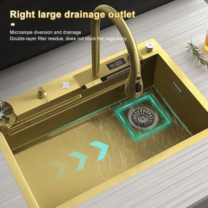 Évier de cuisine en acier inoxydable multifonctionnel à affichage numérique intelligent en or avec cascade <span class=keywords><strong>double</strong></span> <span class=keywords><strong>robinet</strong></span> pour cuisine d'hôtel - Product Image 6