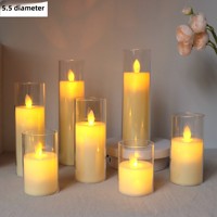 Bougie LED sans flamme en verre cylindrique transparent, effet flamme vacillante, bougie pilier ivoire, plusieurs tailles, pour mariage et maison