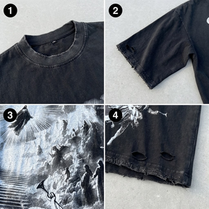 Camiseta de Marca Privada, 300GSM, Algodón Grueso, Lavado Desgastado, Hombros Caídos, Corte Cuadrado, Camiseta Gráfica Corta para Hombre - Product Image 3