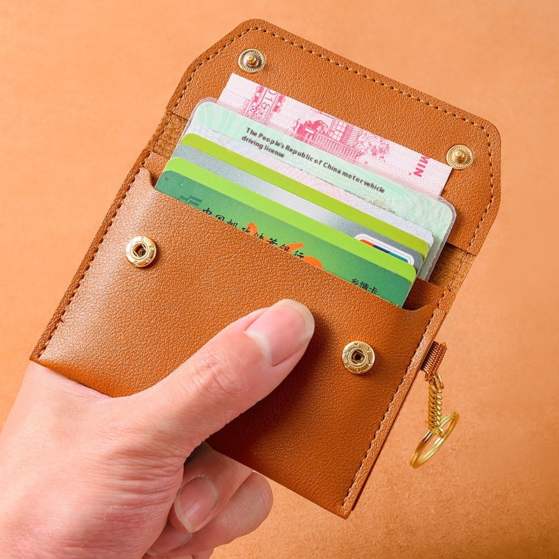 Ultra-Thin Simple ID Card Business Card Holder Women's Compact Mini Keychain Open Closure Integrated Coin Purse Short Wallet