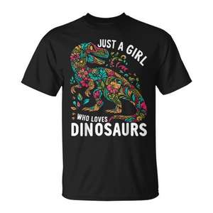 Camiseta floral Just A Girl Who Loves Dinosaurs, negra, para adultos, unisex - Product Image 1