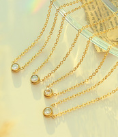 Collier pendentif en zircon plaqué or, pierre ronde transparente, chaîne en acier inoxydable, pour cadeau, fête, mariage