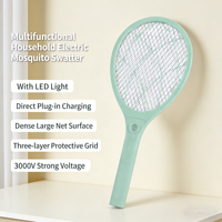 Raquette anti-moustiques électrique rechargeable avec lumière LED, batterie au plomb-acide, 3 grilles larges, tue-mouches domestique