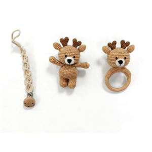 Ensembles de jouets de <span class=keywords><strong>dentition</strong></span> en bois pour bébé, jouets animaux mignons en coton 100% biologique, hochet de <span class=keywords><strong>dentition</strong></span> en bois - Product Image 6