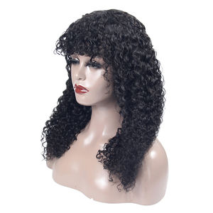 วิกผมเจอร์รี่เคอร์ลี่ราคาถูก ทำจากผมแท้ พร้อมหน้าม้า วิกผมทำด้วยเครื่องจักร วิกผมหยิกเต็มศีรษะราคาถูกพร้อมหน้าม้า - Product Image 1