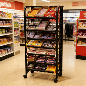 Exhibidor Metálico Negro de Múltiples Niveles con Panel Perforado, Organizador Móvil de Snacks para Supermercados y Tiendas de Conveniencia - Product Image 4