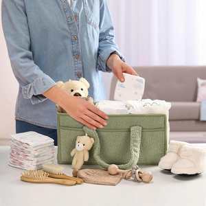 Panier à couches personnalisé pour bébé, style bohème, en peluche, grande capacité, compartimenté, organiseur de jouets, pliable, détachable, panier de voyage - Product Image 2