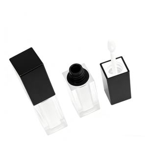 Tube de gloss à lèvres transparent givré de 4 ml, emballage carré en plastique pour gloss à lèvres avec pinceau et couvercle noir, marque privée - Product Image 2