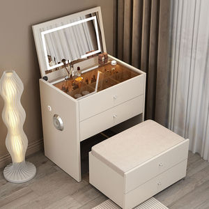 Modern Flip Top Dressing Table With <b>Lighted</b> Mirror Integrated Storage Bedroom <b>Vanity</b> Creamy Style - Product Image 1