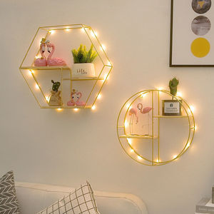 Decoraciones de pared de madera de hierro forjado de metal de estilo nórdico, estante colgante de pared para decoración del hogar y dormitorio - Product Image 1