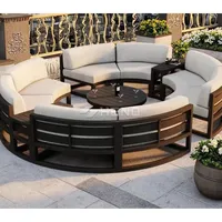 Canapé d'extérieur rond en aluminium au design unique, canapé modulaire circulaire en métal pour patio et jardin avec coussins
