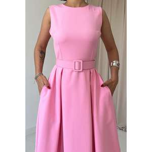 Vestido Largo de Fiesta con Cuello Halter y Estilo Sencillo, Corte en A y Cintura Imperio, Color Rosa, Venta al por Mayor - Product Image 2