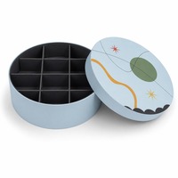 Boîte cadeau ronde personnalisée bleu pastel mat avec compartiments et couvercle abstrait – Vente en gros directe usine pour le commerce de détail et les cadeaux