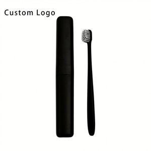 Eco Friendly Custom Logo Wheat Straw Toothbrush with Charcoal Bristles Handmade Portable Case for Travel - Product Image 1