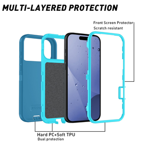 Étui de protection intégrale robuste Defender 3-en-1 avec clip ceinture et béquille rotative à 360° pour <span class=keywords><strong>iPhone</strong></span> 17 Pro Max 17 Air - Product Image 6