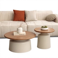 Ensemble de tables basses rondes en bois de style nordique, tables d'appoint Martini à piétement crème, mobilier moderne minimaliste