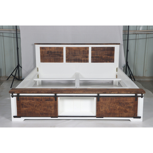 โครงเตียงควีนไซส์ไม้สีขาวมูโรพร้อมดีไซน์หัวเตียงแบบแผงไม้สไตล์รัสติก - Product Image 3