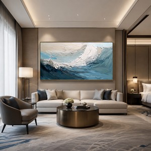 Grande Peinture Murale 3D Texturée Faite à la Main sur Toile, Paysage Marin Minimaliste Bleu et Blanc, Vague Océanique, Décoration Murale pour la Maison - Product Image 6