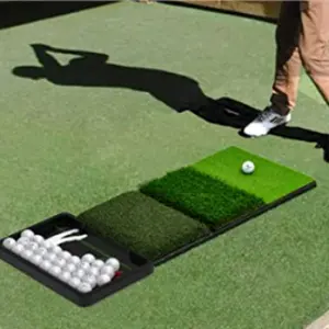 Matras Pukulan Golf Tri-turf 3-In-1 dengan Rumput Realistis untuk Rumah Chipping