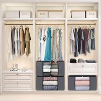 Lot de paniers de rangement pliables écologiques en tissu non tissé avec poignées renforcées pour vêtements, couvertures et édredons