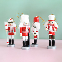 13cm Kreative Holz-Nussknacker-Puppe Feiertagsfigur Spielzeug Hängende Weihnachtsdekoration Ornament Geschenkbox Baum Europäischer Stil