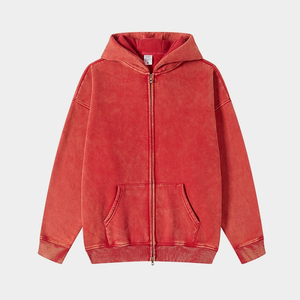 TN Aceptar Personalizar Invierno Hombres Cajas de peso pesado Tamaño Retro Esencia | Sudadera con capucha lavada de gran tamaño con cremallera - Product Image 3