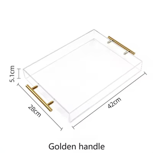 <strong>Custom</strong> Clear Marble Grain Acrylic <strong>Serving</strong> <strong>Trays</strong> With Pattern <strong>Printing</strong> Luxury Nordic Rectangle Plastic <strong>Tray</strong> With Gold Handle - Product Image 2