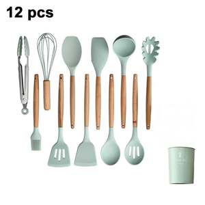 QZQ Wooden Spatula Handle Colorful <strong>Kit</strong> <strong>Cooking</strong> 12pcs Cookware Nonstick Baking Tool Cheese Wooden Silicone Kitchen Utensils Set - Product Image 5