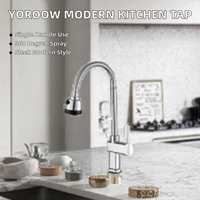Robinet de cuisine monocommande moderne avec douchette extractible, en alliage de zinc poli, à poser sur comptoir, eau froide, pour usage hôtelier