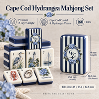 Set Mahjong Amerika Mewah 38mm 160 Ubin Hadiah Malam Permainan Keluarga Tema Pantai Tepi Laut Logo Kustom OEM