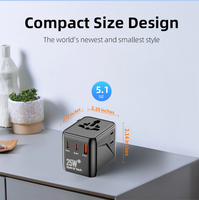 Adaptador de Viaje Universal de 25W con Puerto Tipo-C para Laptop y Teléfono, Compatible con Enchufes de EE. UU./UE/Reino Unido