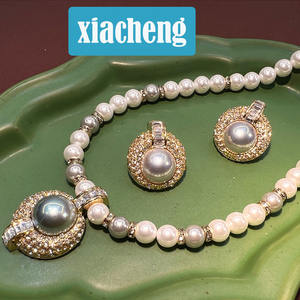 ชุดสร้อยคอและต่างหูสไตล์โบฮีเมียนลายเรขาคณิตชุบทองประดับด้วยหินเทอร์ควอยซ์และมุกสำหรับผู้หญิง - Product Image 6