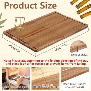 Planche à découper carrée pliable en bois, double face, portable, pour pique-nique en plein air, pour la préparation des aliments - Product Image 2