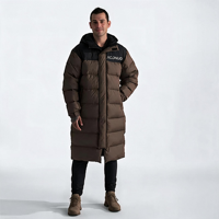 Manteau long d'hiver pour homme, chaud, avec capuche, imperméable, fermeture éclair, logo tricoté, impression personnalisée, poches, conception OEM ODM, marque propre