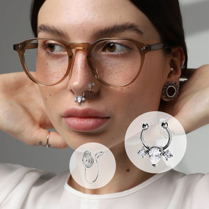 Piercing đồ trang sức thép không gỉ vàng bạc màu Zircon sao tim vương miện mũi vòng giả clip trên mũi - Product Image 4