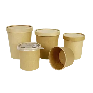 Saco de papel descartável para embalagens, recipiente para sopa de macarrão de grau alimentício com tampa transparente