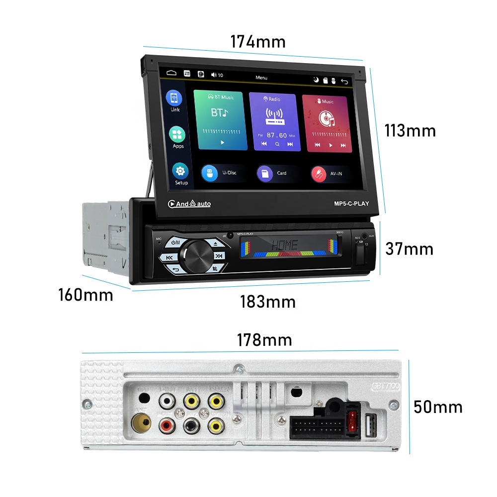 Autoradio 1 Din Podofo Avec CarPlay & Android Auto - Écran Tactile 7" Rétractable - Caméra De Recul AHD