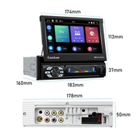 Podofo 1 Din Car MP5 Player 7 "Motorizado Pantalla táctil retráctil Radio de coche Estéreo Carplay Android Auto BT FM Soporte Cámara