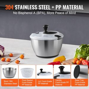 Stainless Steel Salad Spinner, 4.2 Qt <b>Vegetable</b> Washer, BPA-Free Lettuce Dryer with Crank Design, Dishwasher Safe Non-Slip Base - Product Image 2