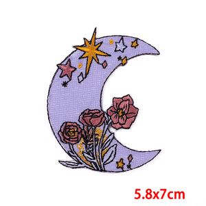 Parche de Tela con Diseño de Dibujos Animados de Luna, Sol y Flores, con Certificación ISO9001 y BSCI, Parche Bordado Termoadhesivo Personalizado con Tema de Libertad para Ropa - Product Image 5