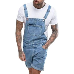 2025 pantalones cortos de mezclilla para hombre babero general Jean Romper Casual Loose Fit Walkshort botón bolsillos verano Jumpersuit Y2K estilo estampado - Product Image 4