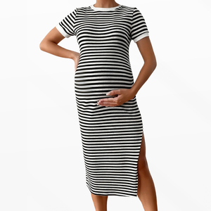 Robe de maternité <span class=keywords><strong>tendance</strong></span> et respirante pour séance photo, robe de maternité décontractée à col rond, robes de maternité confortables pour femmes enceintes - Product Image 4