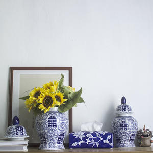 Jingdezhen cerámica doble felicidad carácter General tarro jarrón azul blanco porcelana arreglo floral jarrón para sala de estar - Product Image 3