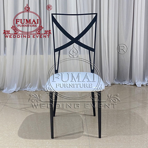 Chaise d'hôtel moderne FUMAI FURNITURE à dossier croisé, structure en métal noir, assise en mousse blanche, mobilier commercial d'intérieur - Product Image 5