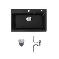 Topmount Noir Granit Évier De Cuisine Quartz Composite Pierre Éviers De Cuisine Pour La Maison