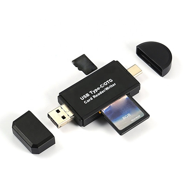 Cantell OTG USB 2.0 Type C Multi-in-1 SD TF Card Reader & Writer with External Installation for Mobile Phone