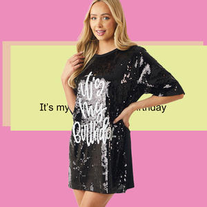 Personnalisé c'est <span class=keywords><strong>mon</strong></span> <span class=keywords><strong>anniversaire</strong></span> paillettes scintillant t-shirt <span class=keywords><strong>robe</strong></span> <span class=keywords><strong>pour</strong></span> femmes - Product Image 3