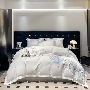 Vendita calda letto quattro pezzi bianco di alta qualità multi stile 100 cotone ricamo l'hotel confortevole biancheria da letto se