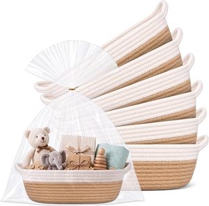 Lot de 6 paniers cadeaux tissés en corde de coton avec poignées, bacs de rangement ovales pour paniers cadeaux de baby shower, articles divers de bureau, organisateur de maison - Product Image 1